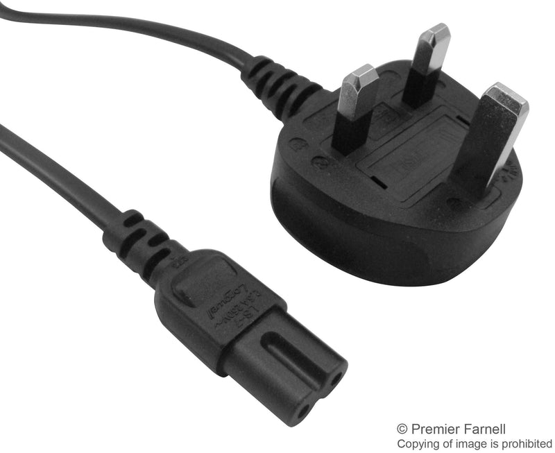 PRO POWER GW-151632 Mains Power Cord, Mains Plug, UK, IEC 60320 C7 (Figure 8), 6.6 ft, 2 m, Black
