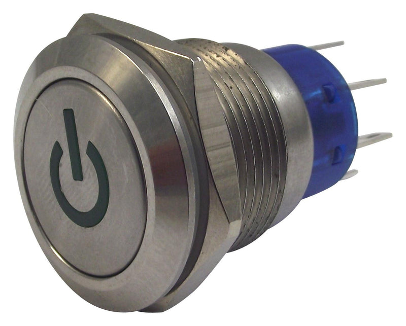 MULTICOMP MPB19-D0F21P-612-JQ Illuminated Pushbutton Switch, MPB19 Series, DPST-NO, DPST-NC, Pull-on Lock, 5 A, 250 V, Green