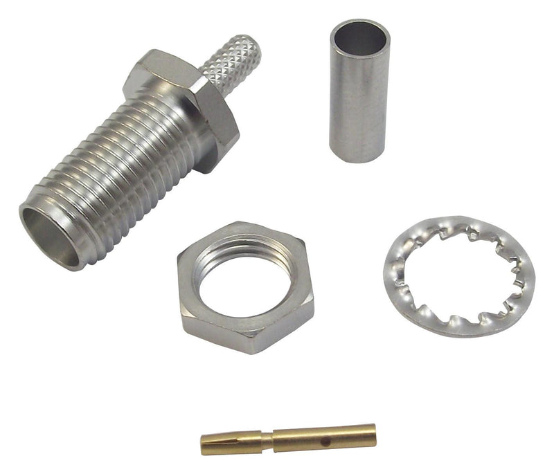 RADIALL R124312120W RF / Coaxial Connector, SMA Coaxial, Straight Bulkhead Jack, Crimp, 50 ohm, KX22A, RG188, RG316