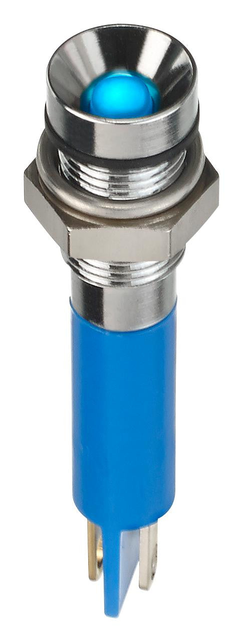 APEM Q6R1CXXB12E LED Panel Mount Indicator, Blue, 12 VDC, 6 mm, 20 mA, 1.2 cd, IP67