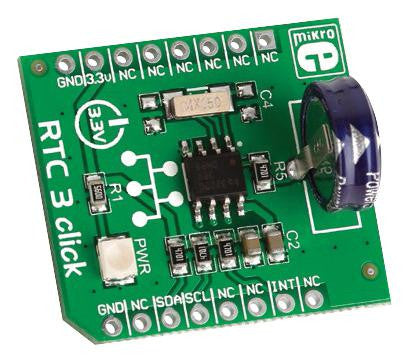 MIKROELEKTRONIKA MIKROE-1839 RTC3 Click Board, BQ32000 RTC, Integrated Trickle Charge Circuit, I2C Interface, 3.3V