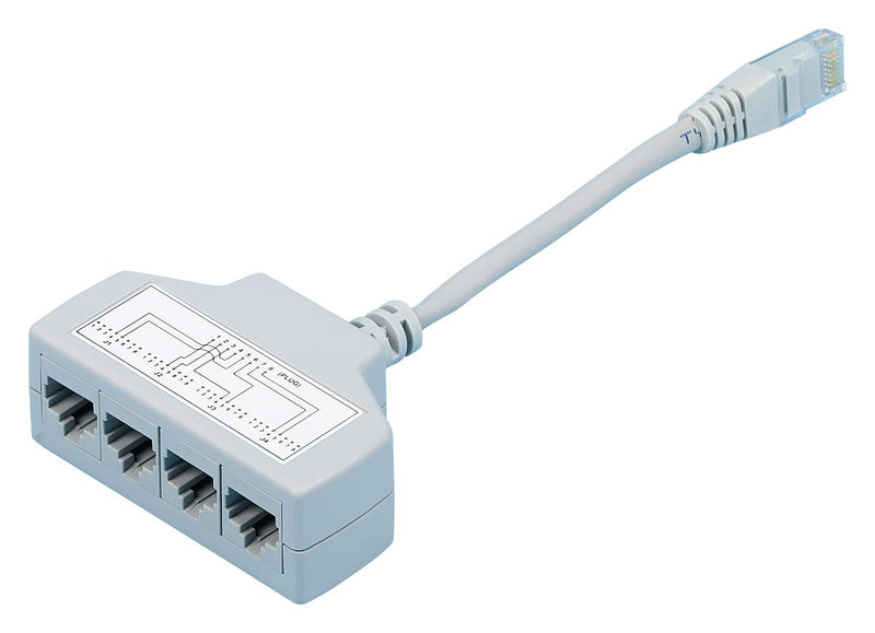 TUK ADQ88 Network Cable, Cat5e, RJ45 Socket x 4, RJ45 Plug, Grey