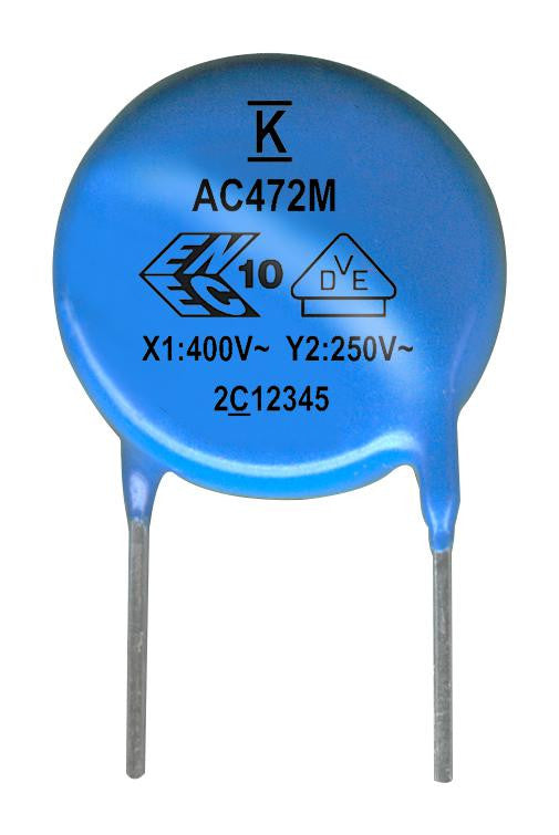 KEMET C967U472MYWDAAWL45 Ceramic Suppression Capacitor, Disc, 4700 pF, 900 Series, &iuml;&iquest;&frac12; 20%, X1 / Y2, 400 V, 250 V