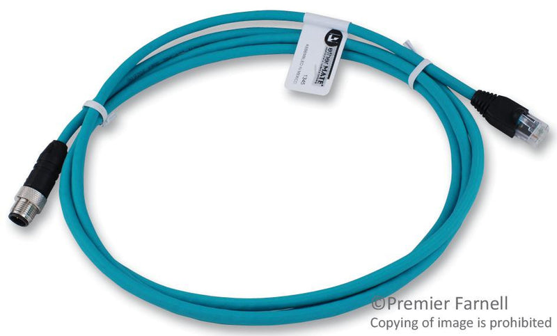 LUMBERG AUTOMATION 0985 706 103/2M Sensor Cable, EtherNet/IP, M12 Sensor Straight 4 Position Plug, RJ45 Plug, 2 m, 6.6 ft