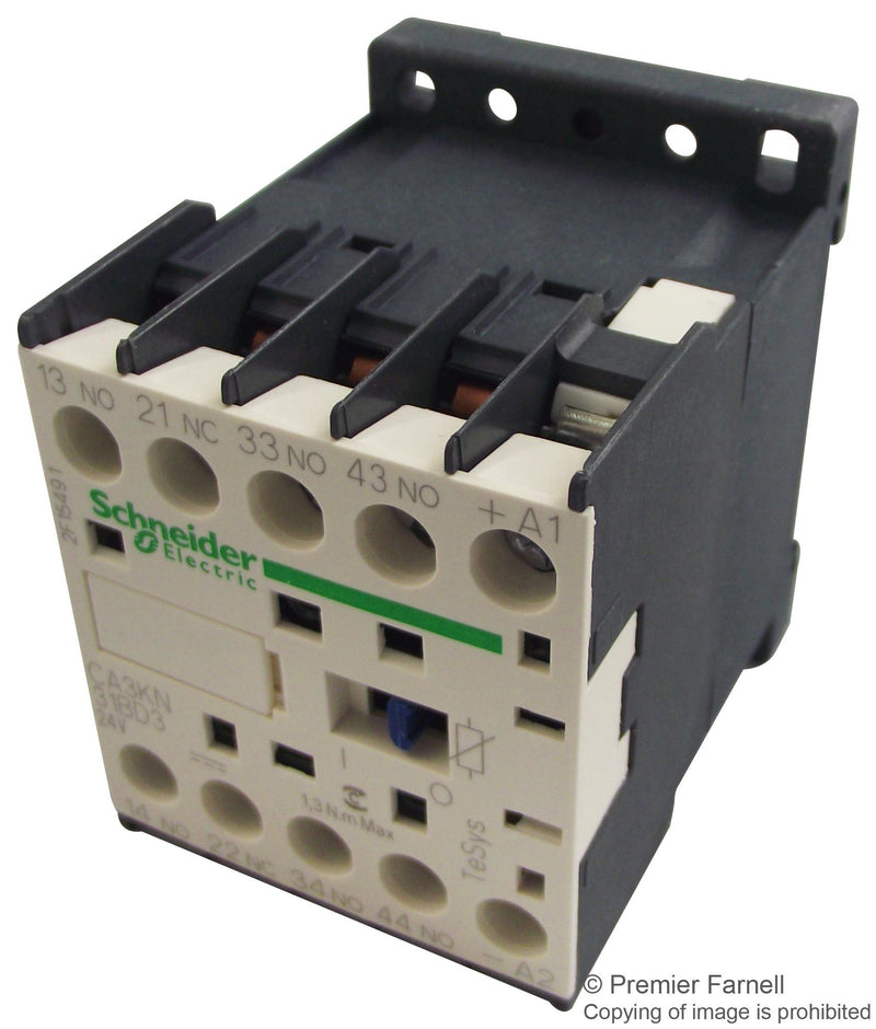 SCHNEIDER ELECTRIC CA3KN31BD3 Contactor, 690 VAC, 4 Pole, 3PST-NO, SPST-NC, DIN Rail, Panel