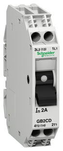 SCHNEIDER ELECTRIC GB2CD07 Thermal Magnetic Circuit Breaker, TeSys GB2 Series, 250 V, 48 V, 2 A, 1 Pole, DIN Rail