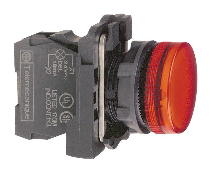 SCHNEIDER ELECTRIC XB5AVM4 LED Panel Mount Indicator, Red, 240 VAC, 22 mm, IP66, NEMA 4X, NEMA 13