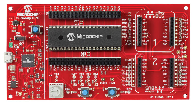 MICROCHIP DM164136 Development Board, Curiosity HPC, PIC16F18875, 8-Bit