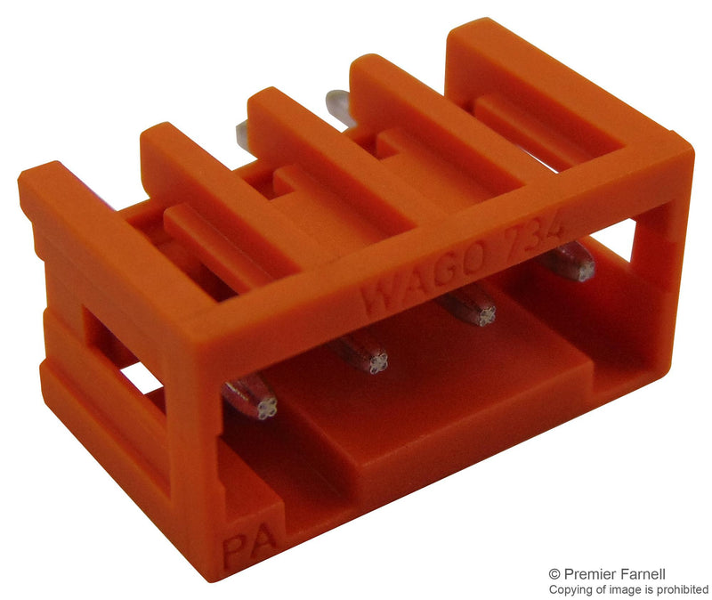 WAGO 734-234 Terminal Block, Header, 3.81 mm, 4 Ways, 10 A, 300 V, Through Hole Vertical