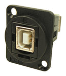 CLIFF ELECTRONIC COMPONENTS CP30203N USB 2.0 B to B Feedthrough Panel Mount Connector, Nickel Plated, CSK hole, Black Plastic XLR Frame
