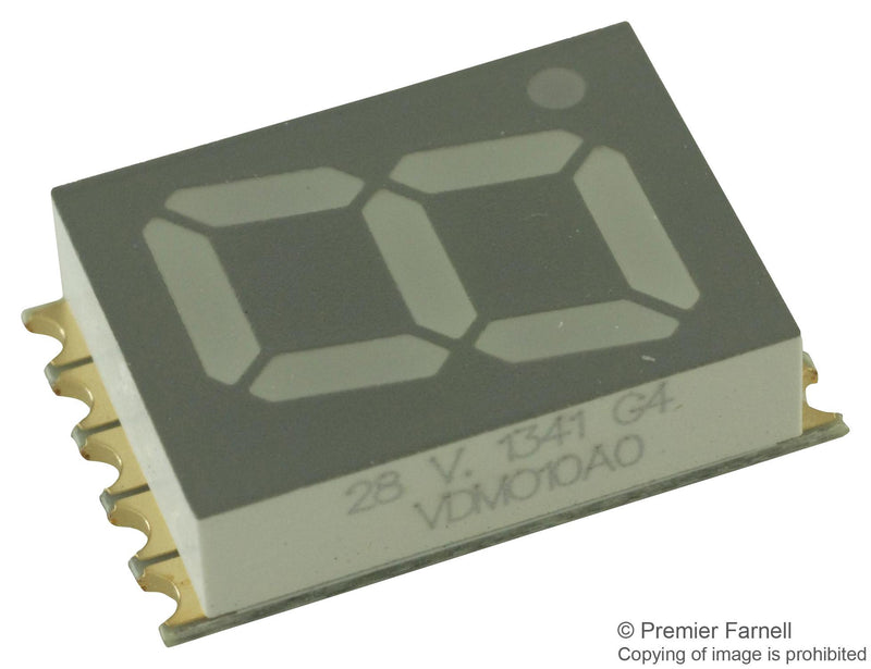 VISHAY VDMO10A0 7-Segment LED Display, Orange, 20 mA, 2 V, 8.25 mcd, 1, 10 mm