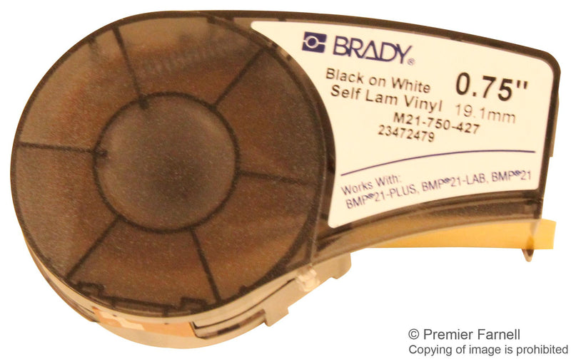 BRADY M21-750-427 LABEL, TAPE, SELF-LAM, 0.75INX14FT, VINYL, BLACK/WHITE