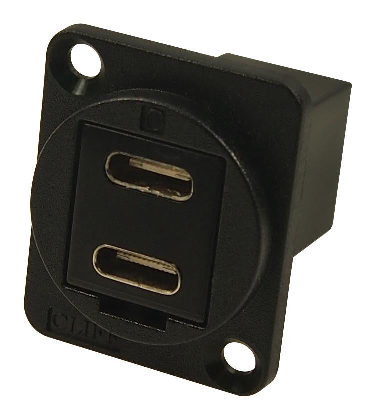 CLIFF ELECTRONIC COMPONENTS CP30212MB Feedthrough Dual USB-C Adaptor, 2x Sockets to 2x Plugs, Black Metal