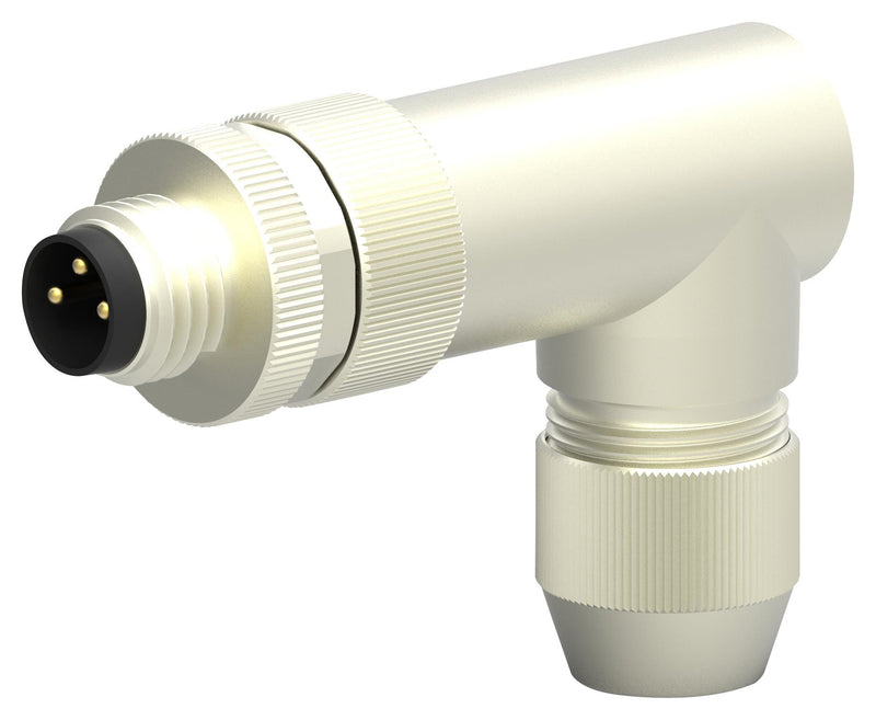 TE CONNECTIVITY T4013019031-000 Sensor Connector, M8, Plug, 3 Contacts, Screw Pin, Right Angle Cable Mount