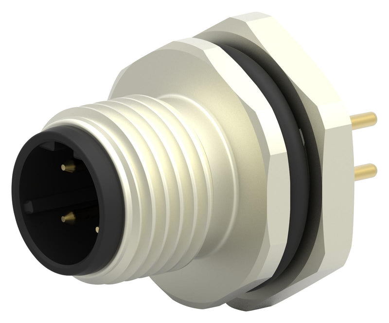 TE CONNECTIVITY T4142512041-000 Sensor Connector, M12, Plug, 4 Contacts, PCB Pin, Straight Panel Mount