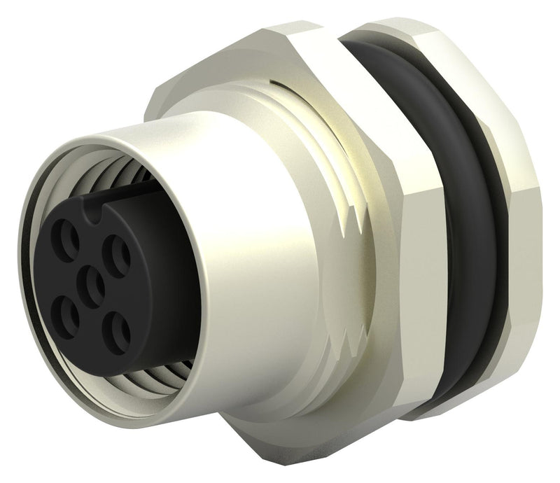 TE CONNECTIVITY T4131012051-000 Sensor Connector, M12, Receptacle, 5 Contacts, Solder Socket, Straight Panel Mount