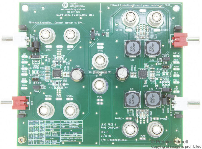MAXIM INTEGRATED PRODUCTS MAX98400AEVKIT+ EVAL BRD, CLASS D AUDIO POWER AMPLIFIER