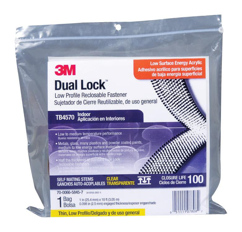 3M TB4570 Hook & Loop Fastener, Dual Lock Series, Transparent, 25.4 mm, 3.05 m