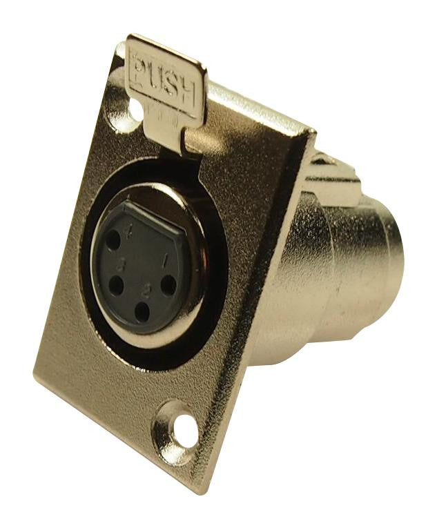 CLIFF ELECTRONIC COMPONENTS FC6120 XLR Audio Connector, 4 Contacts, Receptacle, Panel Mount, Silver Plated Contacts, Metal Body