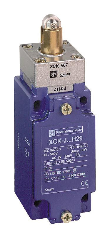SCHNEIDER ELECTRIC / TELEMECANIQUE XCKJ167 Limit Switch, Roller Plunger, SPST-NO, SPST-NC, 3 A, 240 V, 16 N, OsiSense XC Series