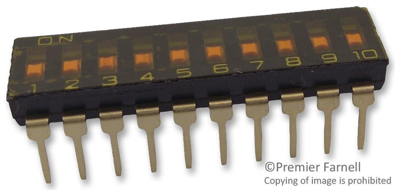 OMRON ELECTRONIC COMPONENTS A6T0102 DIP / SIP Switch, 10 Circuits, SPST, Through Hole, A6T Series, DIP Sealed, 24 VDC