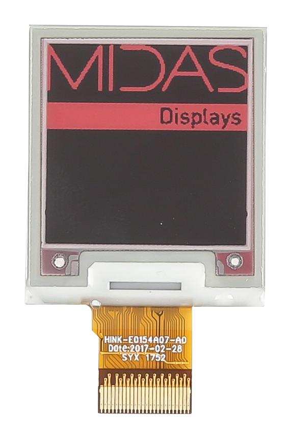 Midas MDE0154A152152RBW Display E-Paper Reflective 1.54" 152x152Pixels Black/Red on White 3.3V SPI 37.32mmx31.8mm