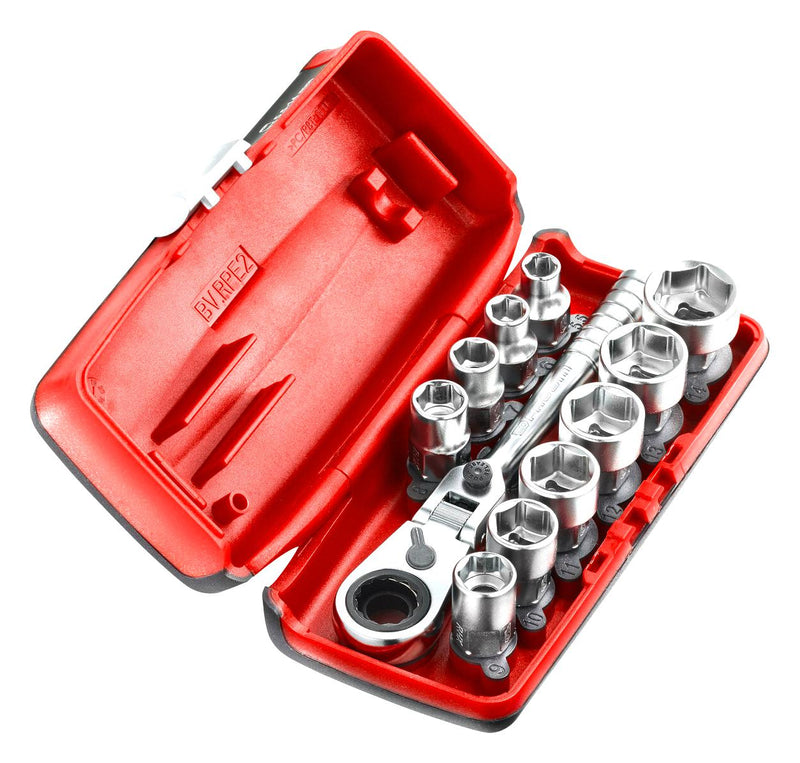 Facom Rxpicopb Socket Set 10 x 1/4" Metric 6 Point 5.5/6/7/8/9/10/11/12/13/14mm R.HX Hex Sockets R.180H Ratchet