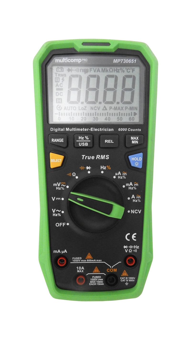 Multicomp PRO MP730651 MP730651 Handheld Digital Multimeter 1000V@10A AC/DC 60MR 60mF 10MHz True RMS NCV Diode