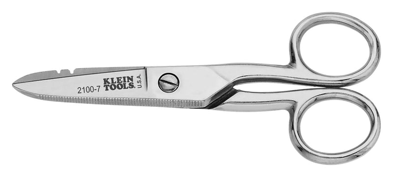 Klein Tools 2100-7 Scissors Electrician Heavy-Duty 19 - 23AWG Notches 5&quot; Overall Length