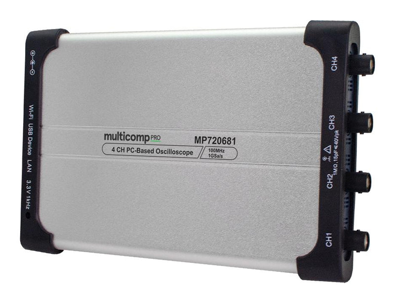 Multicomp PRO MP720681 EU-UK PC USB Oscilloscope Scope 4 Channel 100 MHz 1 Gsps 10 Mpts