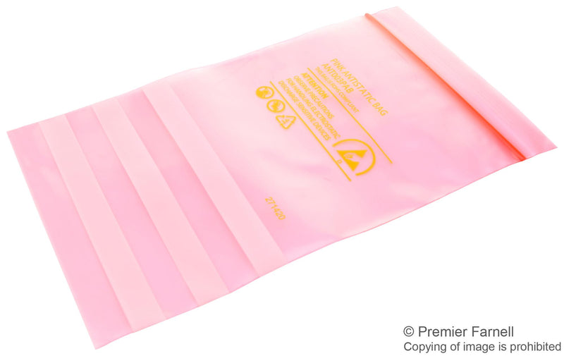 VERMASON 203065 Anti Static Bag, PE Film, With Zipper, Antistatic Bag, 14 ", 355 mm, 10 ", 254 mm, 75 &micro;m