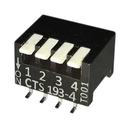 CTS 193-4MSR 193-4MSR DIP / SIP Switch 4 Circuits Piano Key Surface Mount Spst 50 V 100 mA