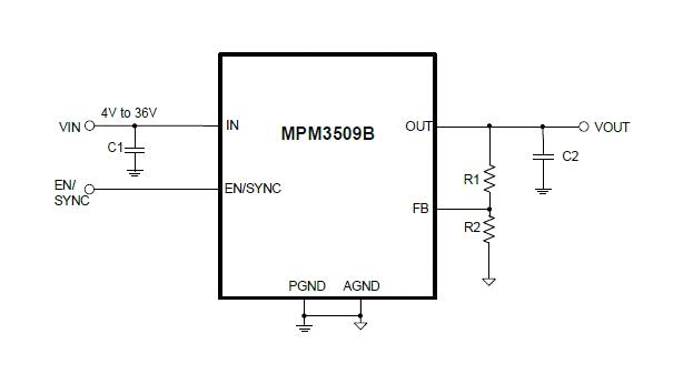 Monolithic Power Systems (MPS) MPM3509BGQVE-AEC1-P MPM3509BGQVE-AEC1-P DC-DC Switching Synchronous Buck Regulator Adjustable 4V to 36Vin 0.807V-34.2V/600mA out QFN-17