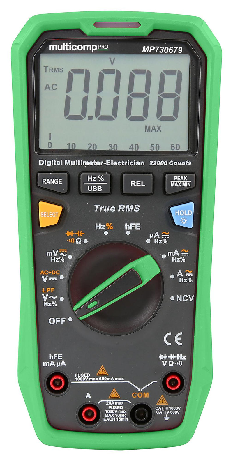 Multicomp PRO MP730679 MP730679 Handheld Digital Multimeter 1000V@20A AC/DC 220MR 220mF 220MHz True RMS NCV Diode hFE LPF