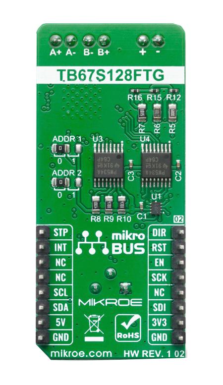 Mikroelektronika MIKROE-4138 MIKROE-4138 Click Board Stepper 10 TB67S128FTG Gpio I2C SPI Mikrobus 3.3 V/5 V
