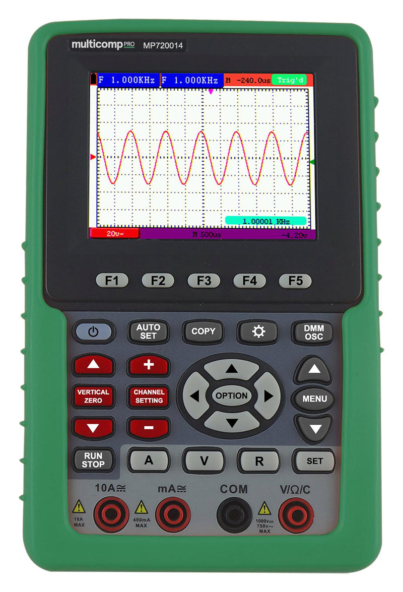 Multicomp PRO MP720014 EU-UK Oscilloscope DMM Handheld DSO Series 1 Analogue 20 MHz 500 Msps 24 Kpts 17.5 ns