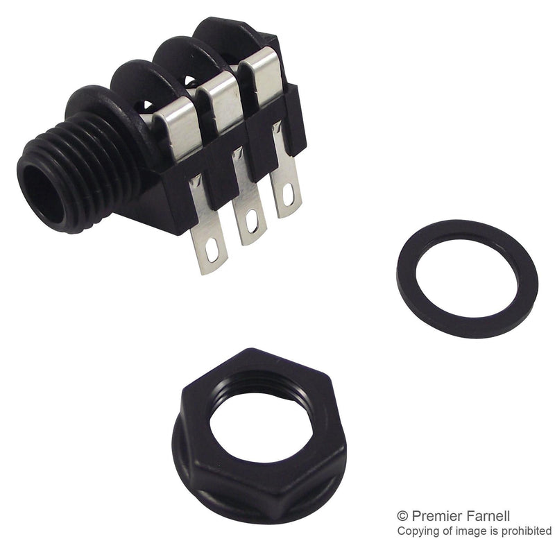 NEUTRIK NMJ3HF-S Phone Audio Connector, 3 Contacts, Socket, 6.35 mm, PCB Mount, Silver Plated Contacts, Plastic Body