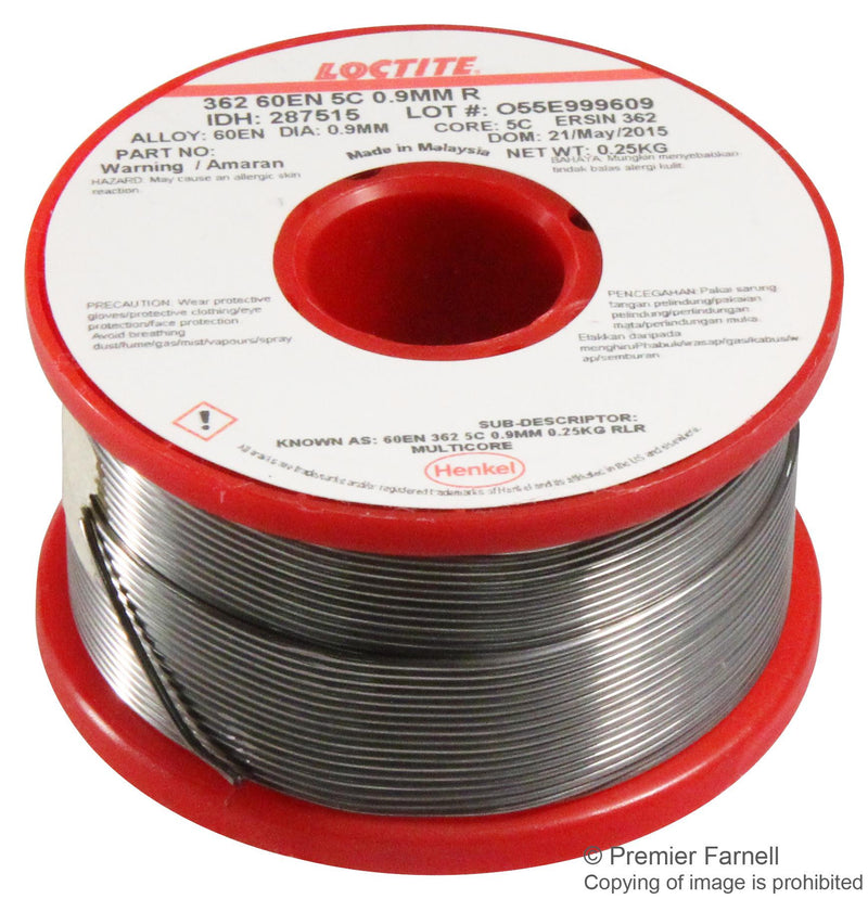 MULTICORE / LOCTITE D620 250G REEL Solder Wire, 60/40, 0.91mm Diameter, 180&iuml;&iquest;&frac12;C, 250g