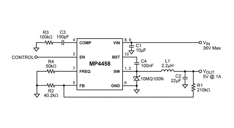 Monolithic Power Systems (MPS) MP4458DQT-LF-P DC-DC Switching Buck (Step Down) Regulator 3.8V-36V in 800mV to 30V out 1A 4MHz TQFN-EP-10 New