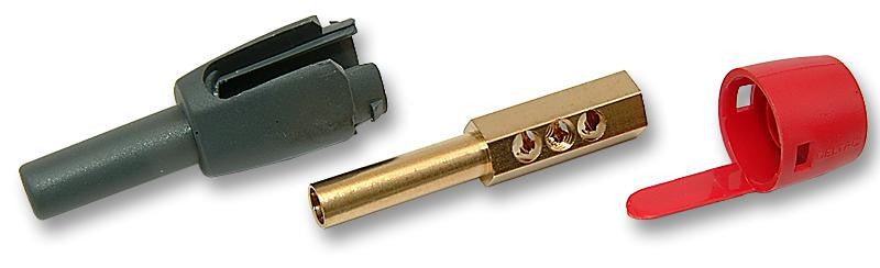 DELTRON COMPONENTS 595-0500 Banana Test Connector, Plug, PCB Mount, 10 A, Gold Plated Contacts, Black, Grey