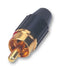DELTRON COMPONENTS 416-0100 RCA (Phono) Audio / Video Connector, 1 Contacts, Plug, Gold Plated Contacts, Metal Body, Black