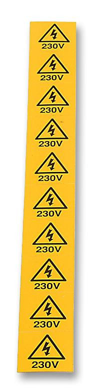 TE CONNECTIVITY 13024 Label, 230V, Vinyl, Black on Yellow, Self Adhesive, 19mm x 19mm, Card of 10