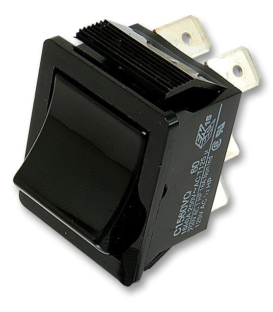 ARCOLECTRIC C1560VQAAA Rocker Switch, Non Illuminated, DPDT, On-On, Black, Panel, 20 A