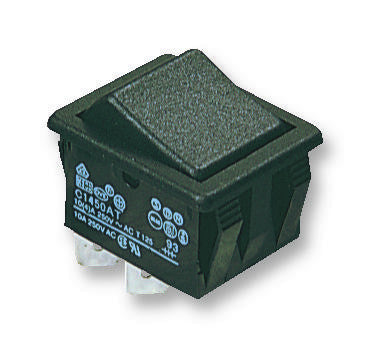 ARCOLECTRIC C1550ATAAD Rocker Switch, Non Illuminated, DPST, Off-On, Black, Panel, 20 A