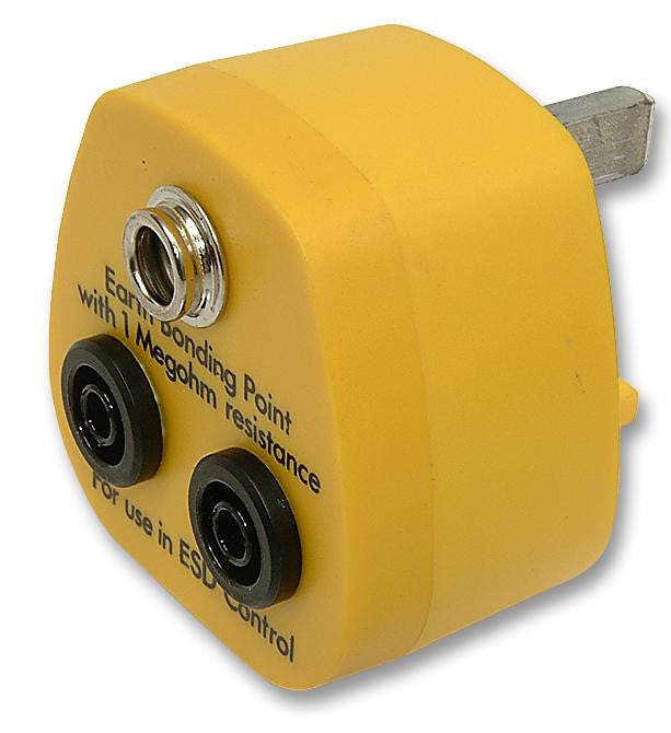 VERMASON 231230 Earth Bonding Plug, 2 x 4mm Sockets, 1 x 10mm Stud, 1Mohm Resistor, UK Plug