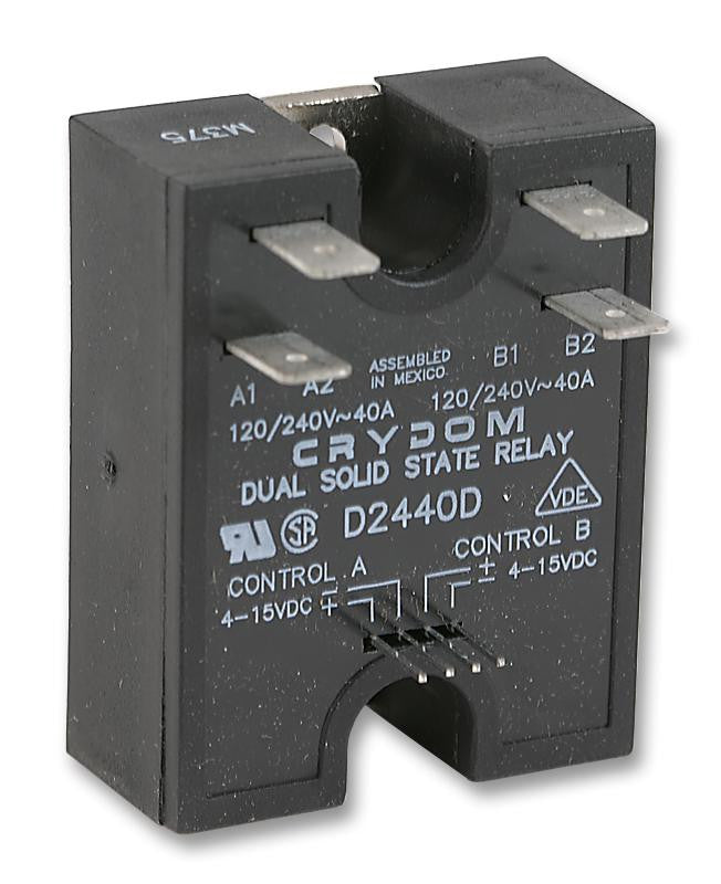 CRYDOM D2440D Solid State Relay, DPST-NO, 40 A, 280 VAC, Panel, Quick Connect, Zero Crossing