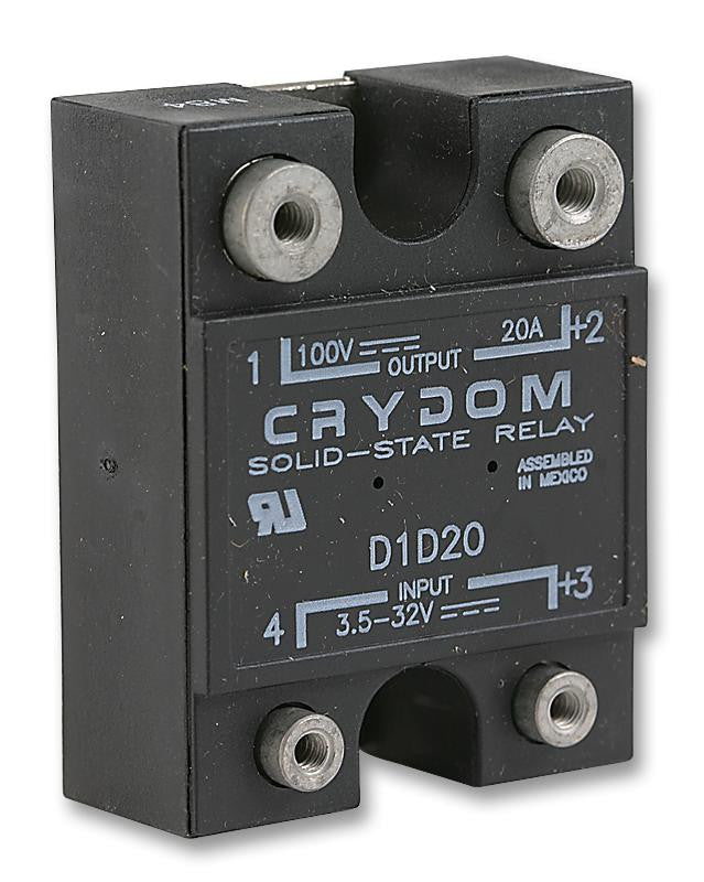 CRYDOM D1D20 Solid State Relay, SPST-NO, 20 A, 100 VDC, Panel, Screw, DC Switch