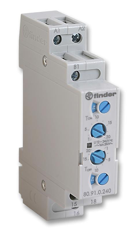 FINDER 80.91.0.240.0000 Analogue Timer, 80 Series, Flasher, 0.1 s, 24 h, 6 Ranges, 1 Changeover Relay