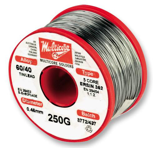 MULTICORE / LOCTITE 3096525-M Solder Wire, 60/40, 0.5mm Diameter, 180&deg;C, 250g