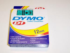 DYMO 45019 D1 Standard Label Tape - 12mm x 7m Black on Green